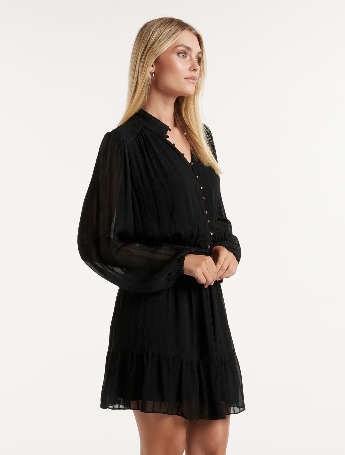 Edith Textured Skater Dress Black
