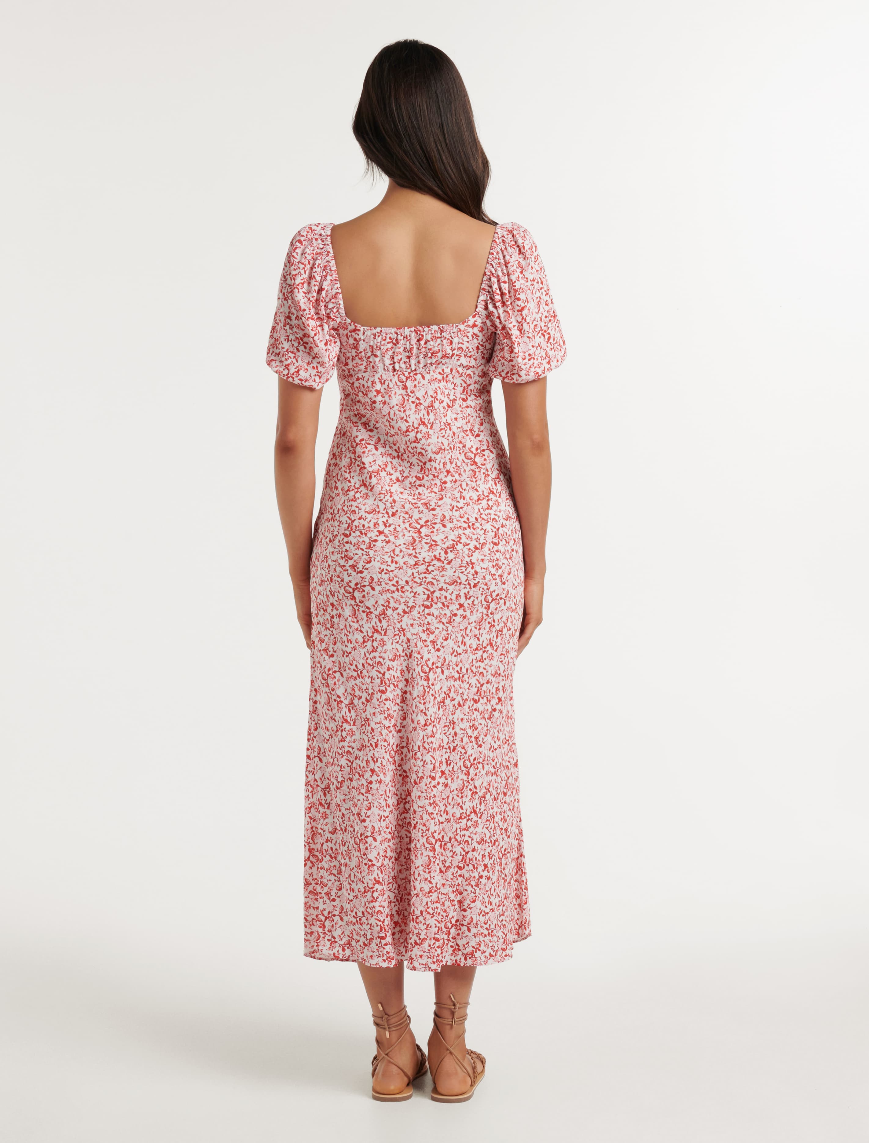 Lorelai Ruched Front Midi Dress Red Westbury Ditsy