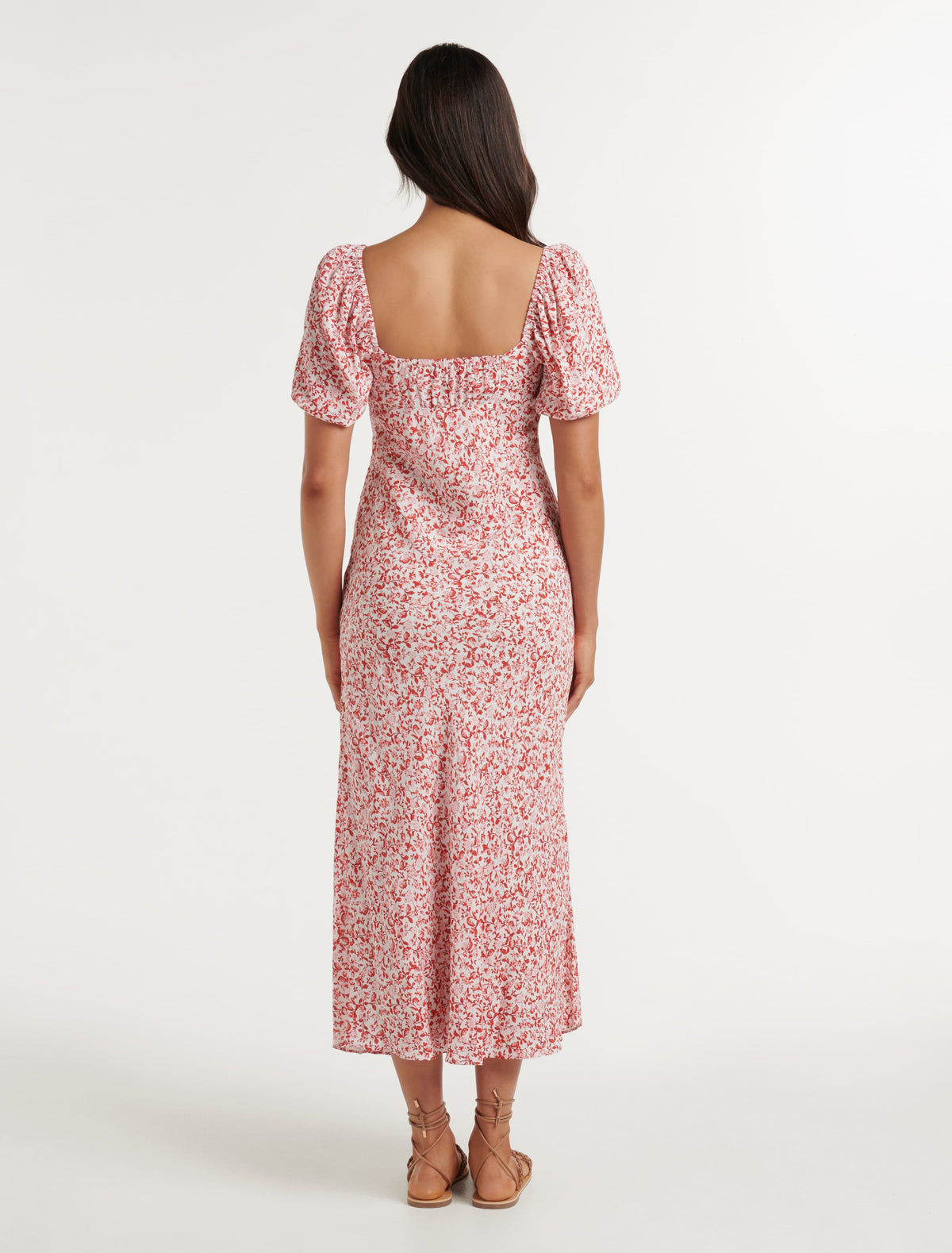 Lorelai Ruched Front Midi Dress Red Westbury Ditsy