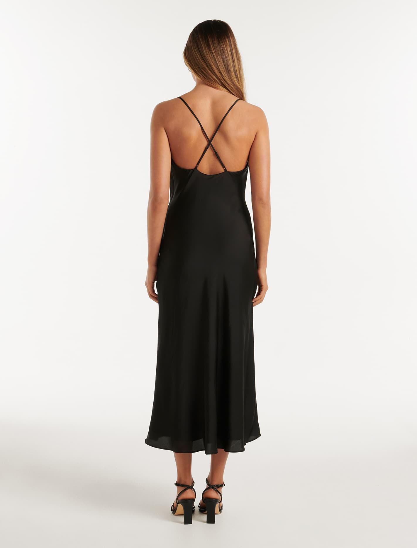 Opal Bias Cowl Satin Midi Dress Black