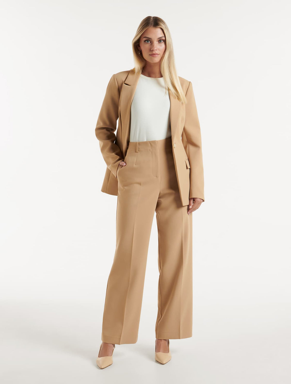Emmie Fitted Single Breasted Blazer Camel Suit