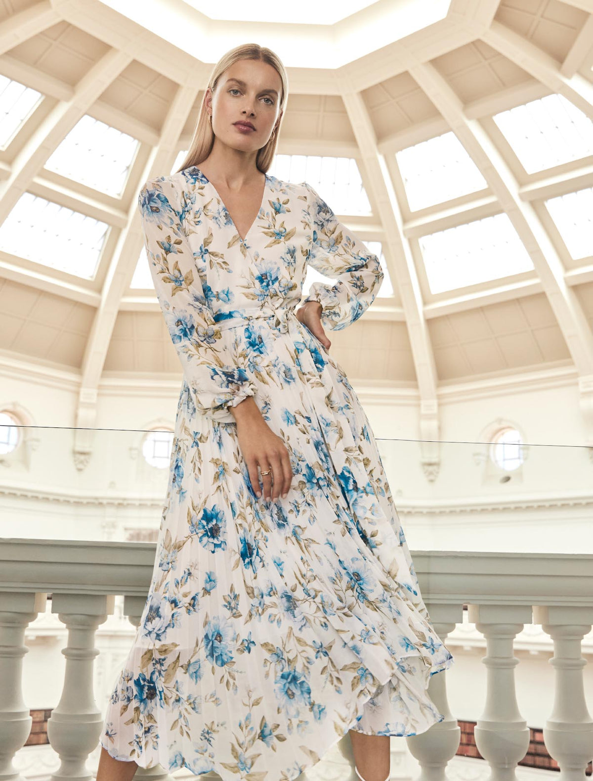 Blaire Pleated Midi Dress Porcelain Augustine Floral