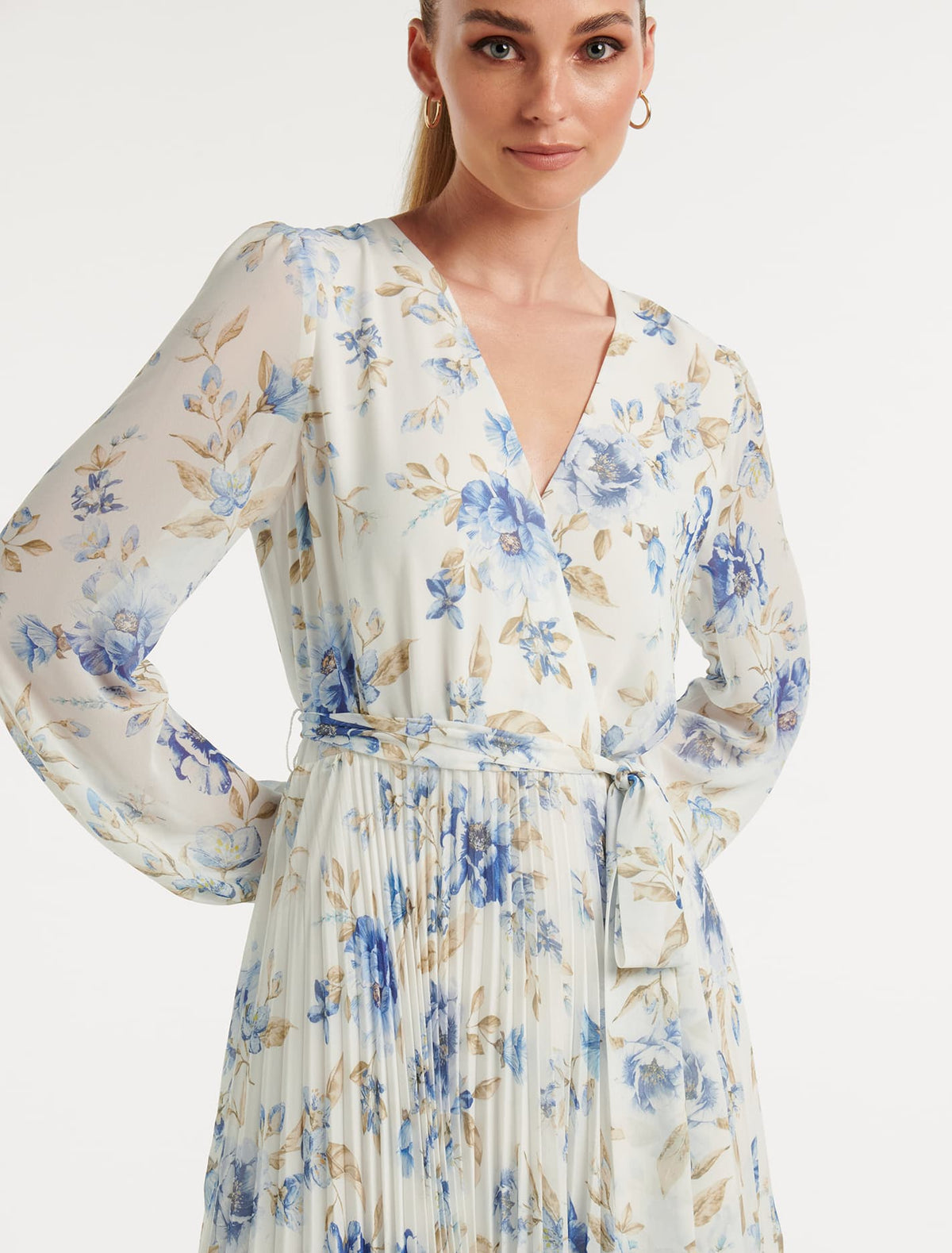 Blaire Pleated Midi Dress Porcelain Augustine Floral
