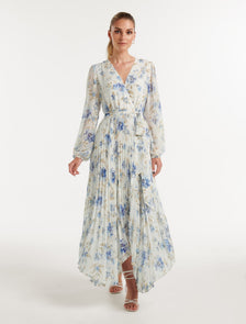 Blaire Pleated Midi Dress Porcelain Augustine Floral