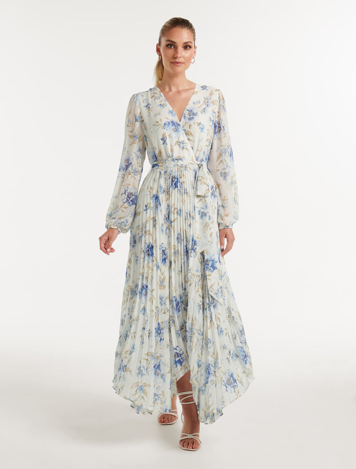 Blaire Pleated Midi Dress Porcelain Augustine Floral