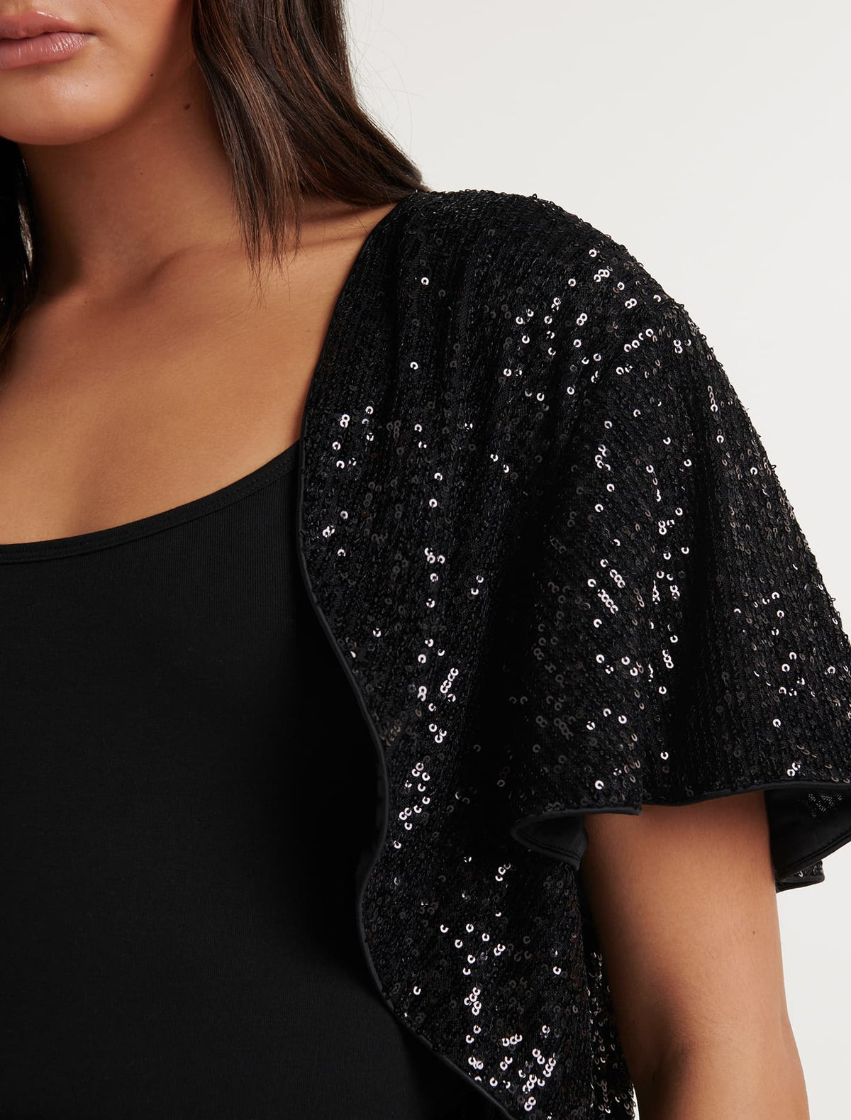 Selena Sequin Short Cape Black