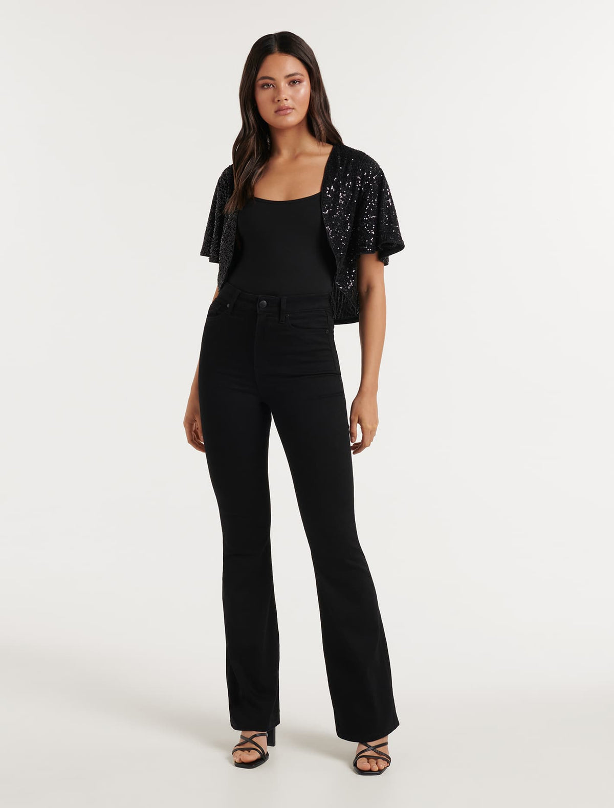 Selena Sequin Short Cape Black