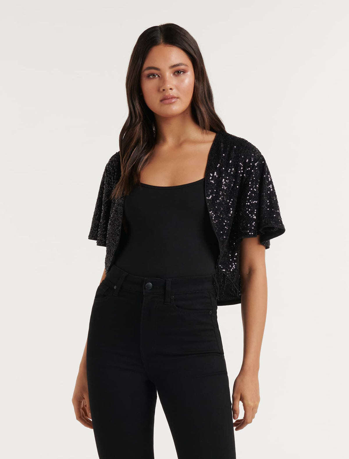 Selena Sequin Short Cape Black