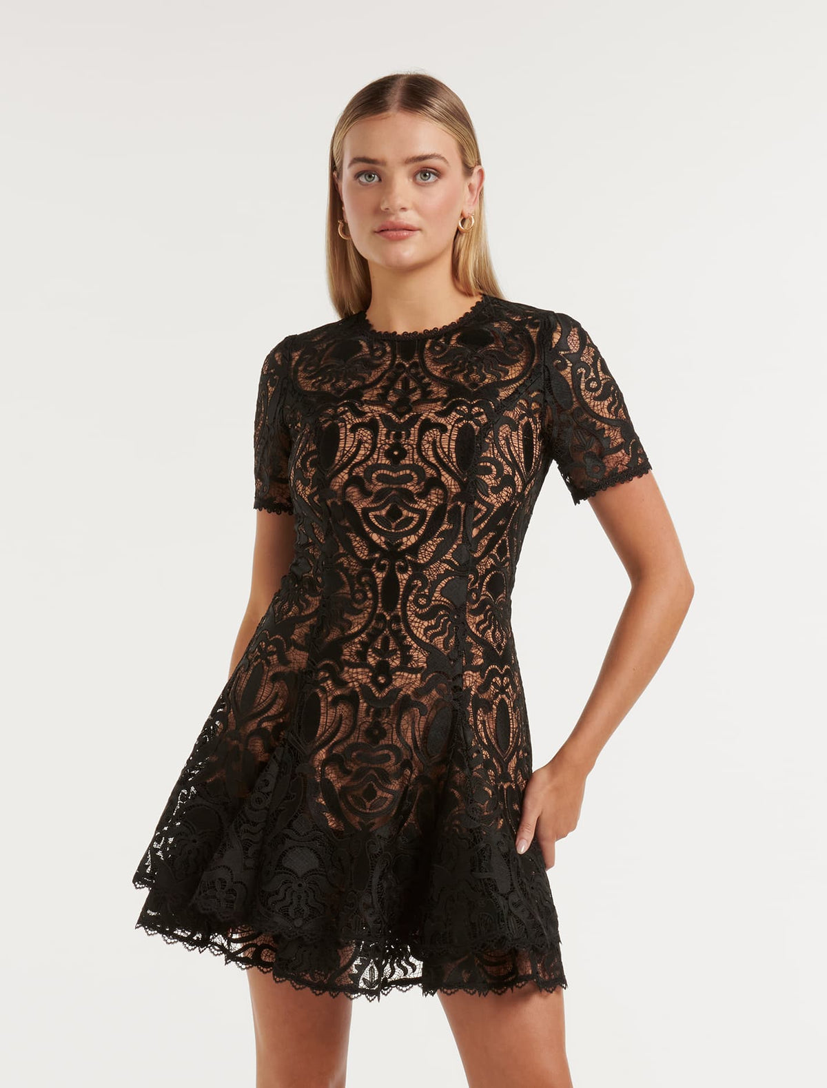 Cornelia Layered Geo Lace Mini Black