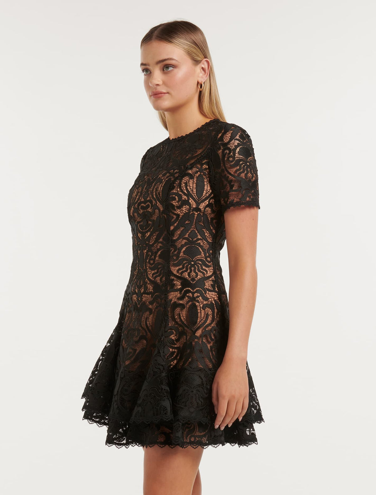 Cornelia Layered Geo Lace Mini Black
