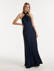 Yvette Knot Tie Neck Gown Navy