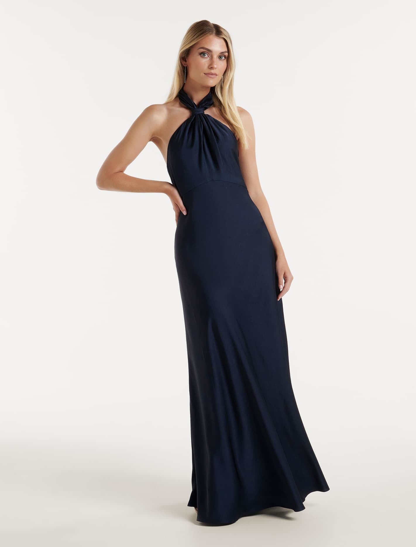 Yvette Knot Tie Neck Gown Navy