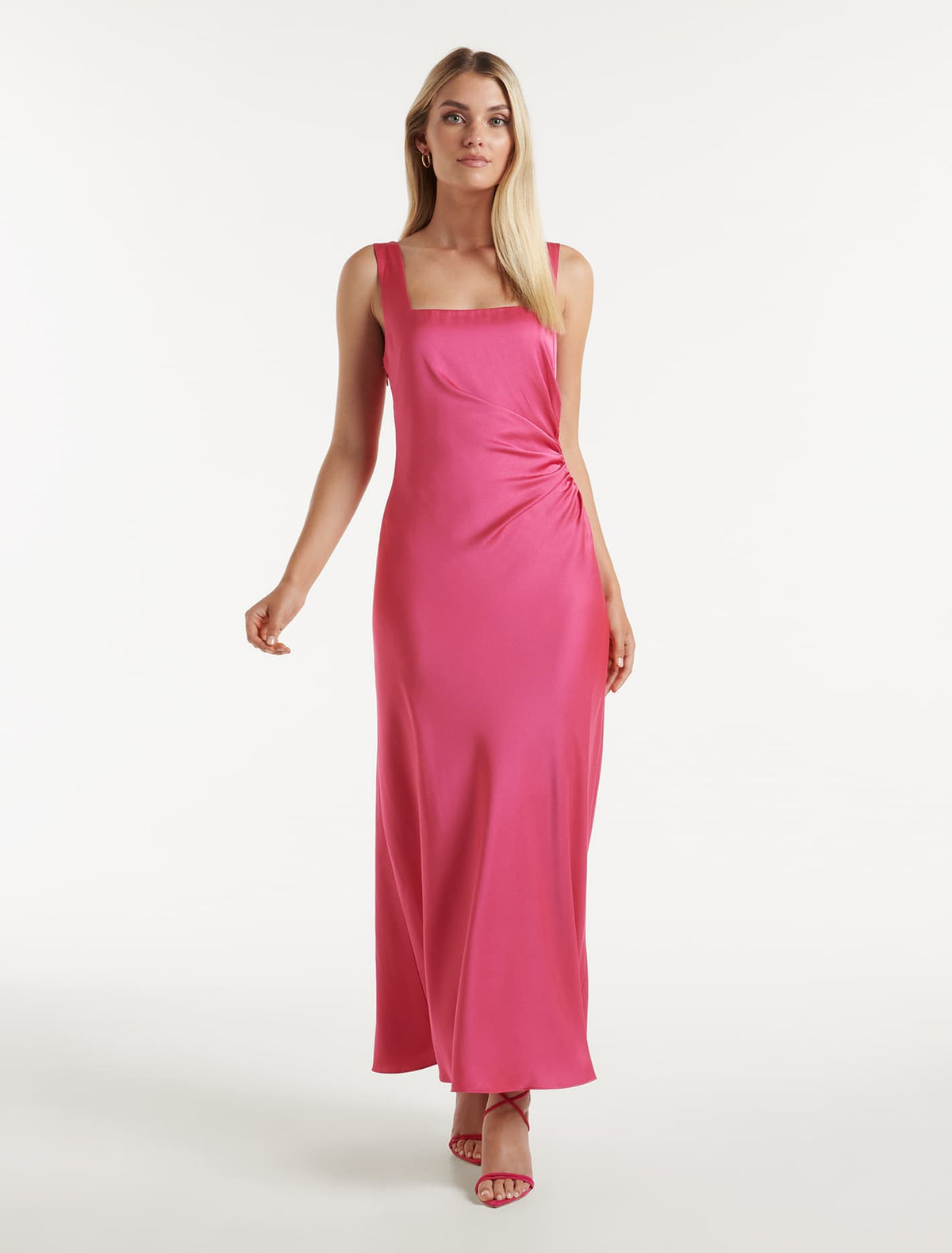 Winnie Square Neck Ruched Midi Dress Raspberry Jelly