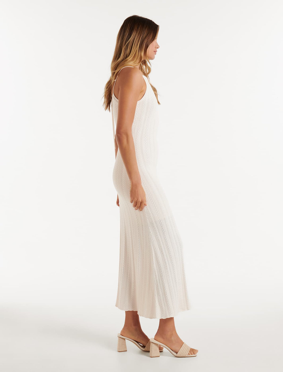 Taylor Pointelle Midi Knit Dress Cream