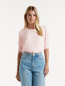 Monti Textured Puff Sleeve Blouse Soft Pink