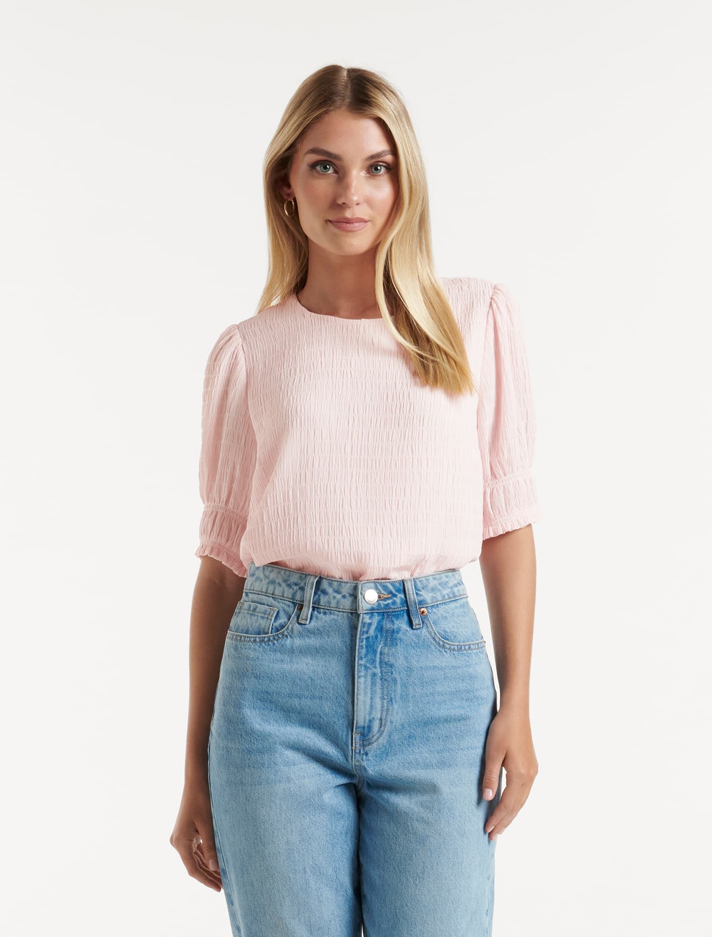 Monti Textured Puff Sleeve Blouse Soft Pink