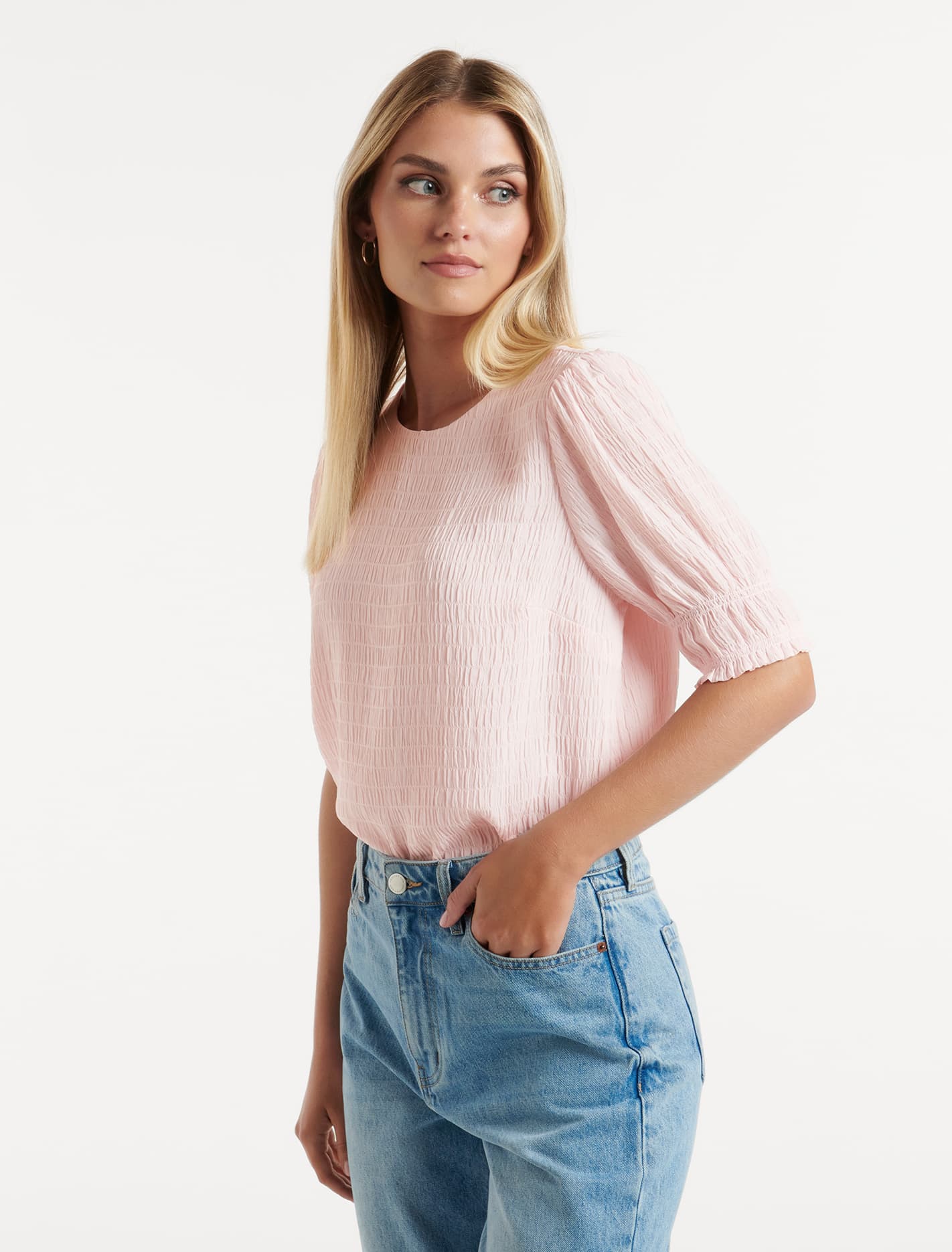 Monti Textured Puff Sleeve Blouse Soft Pink