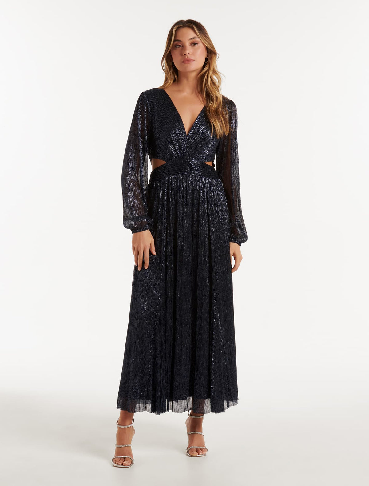 Cassandra Cut Out Plisse Dress Navy