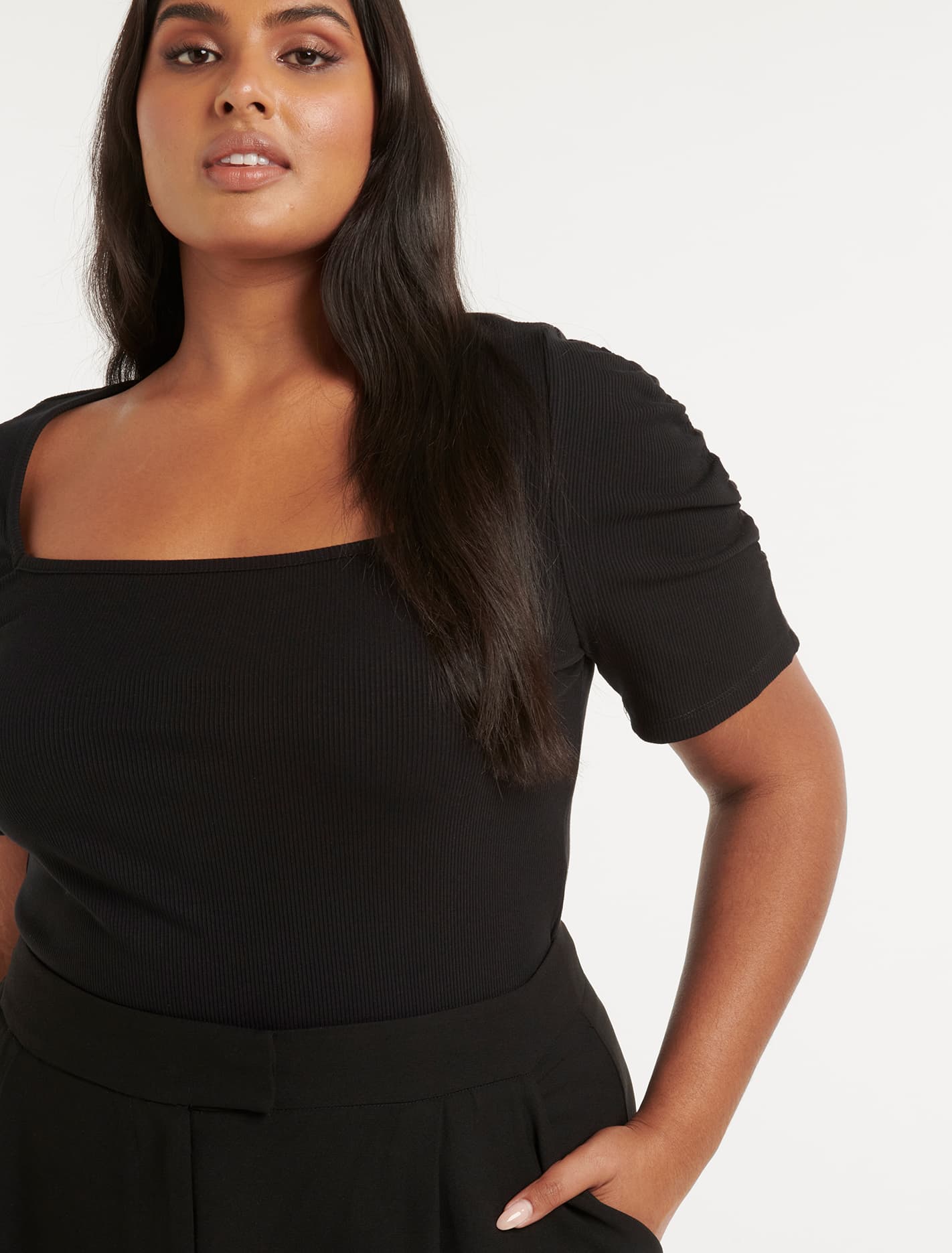 Tobi Curve Square Neck Top Black