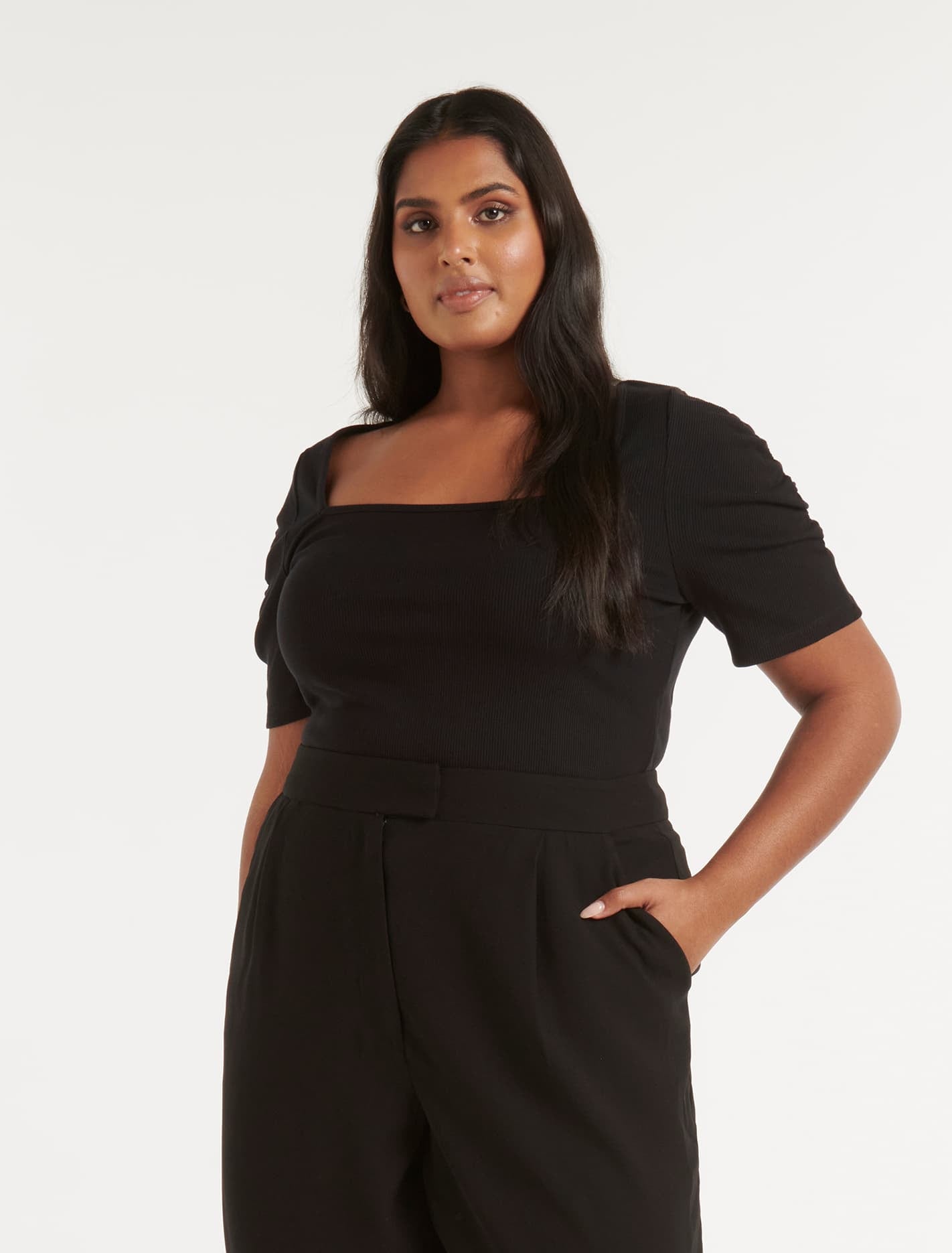 Tobi Curve Square Neck Top Black