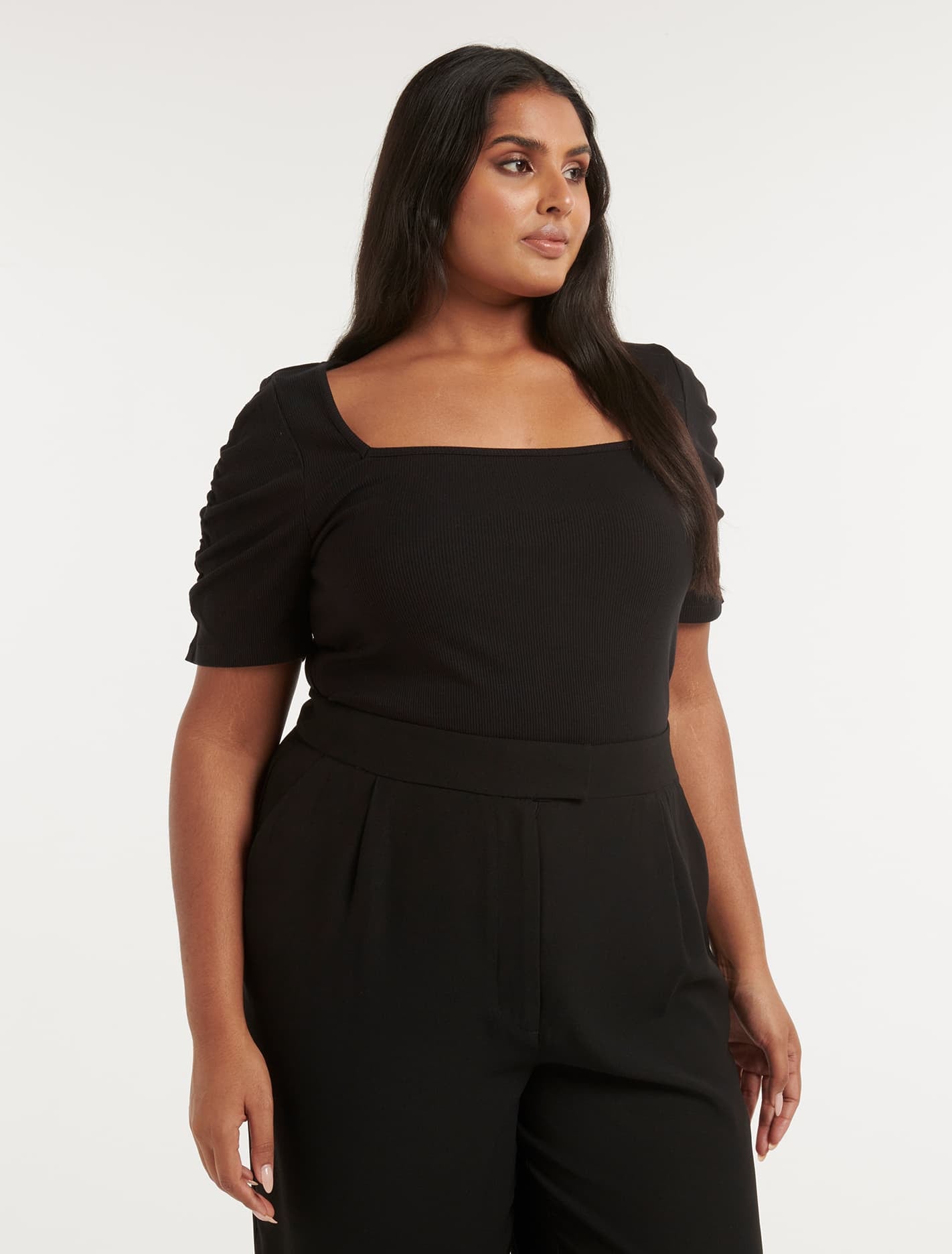Tobi Curve Square Neck Top Black