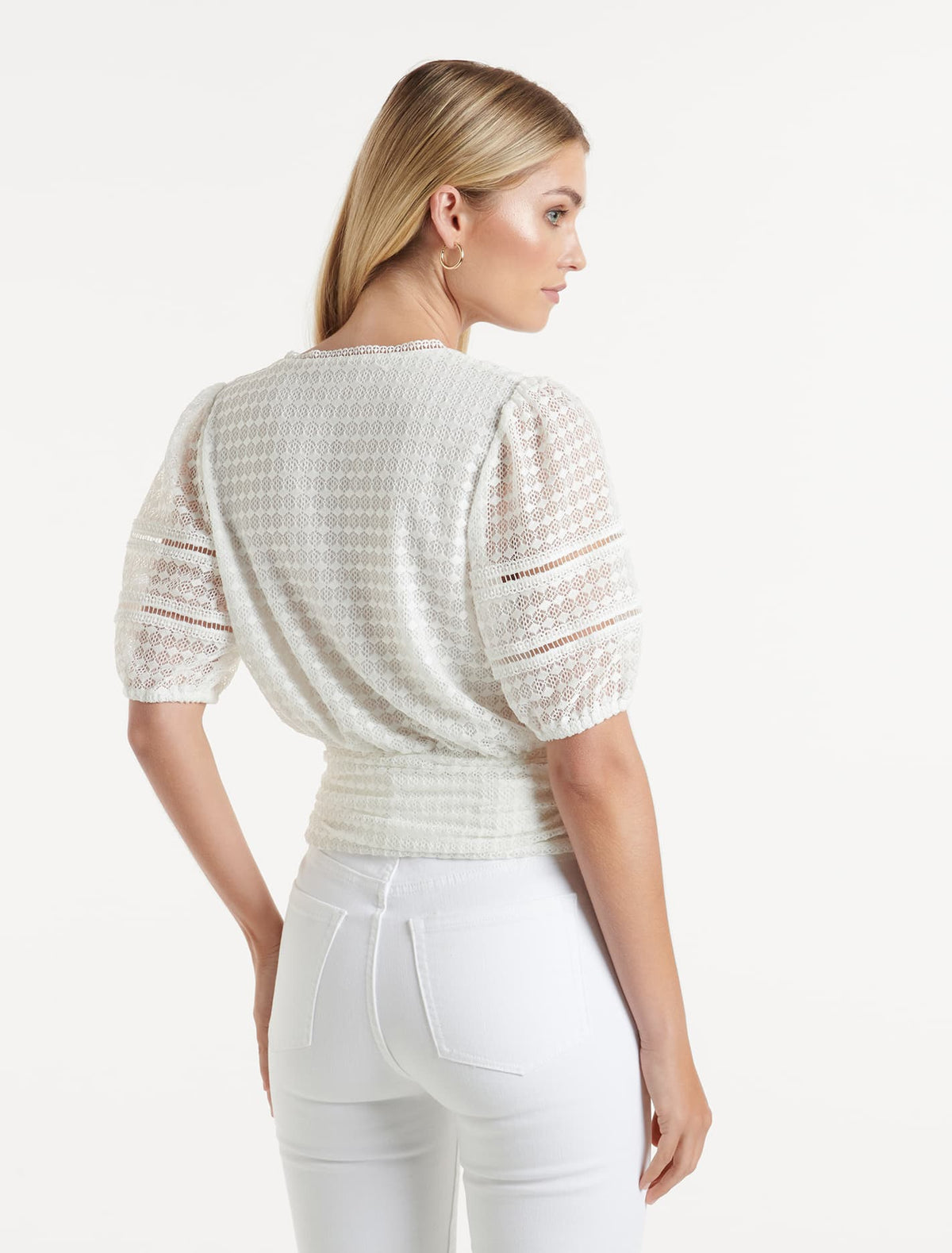 Ariel Spliced Lace Wrap Top Porcelain
