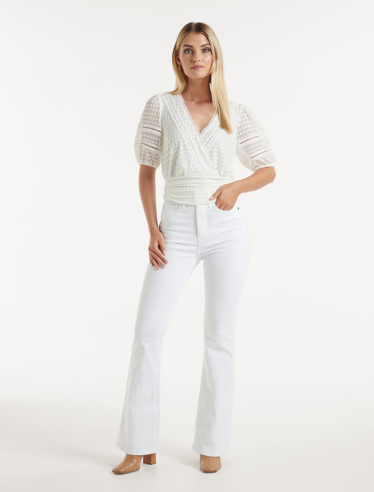 Ariel Spliced Lace Wrap Top Porcelain