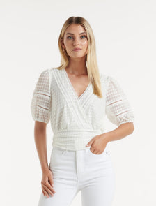 Ariel Spliced Lace Wrap Top Porcelain