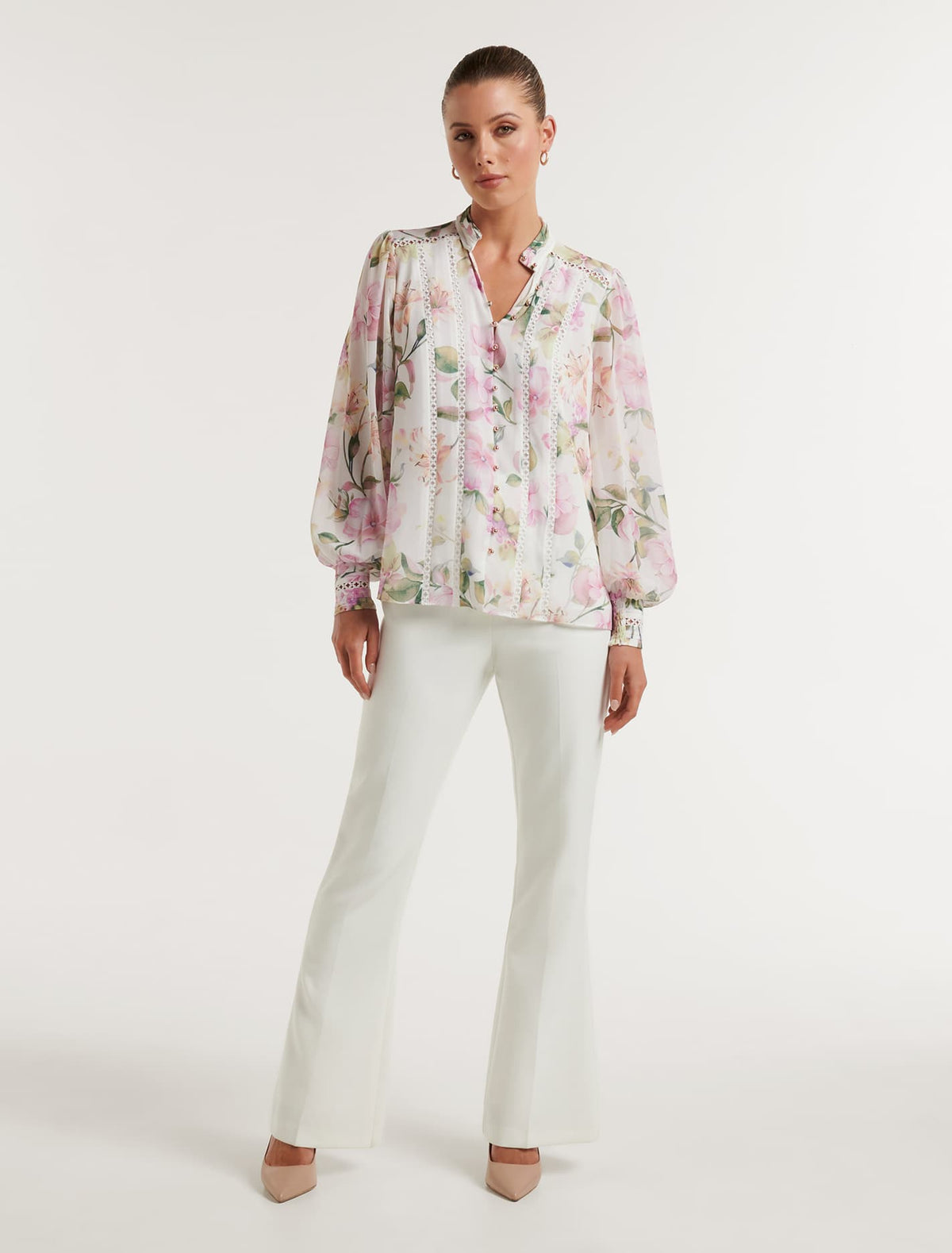 Fifi Printed Trim Spliced Blouse Small Holland Floral