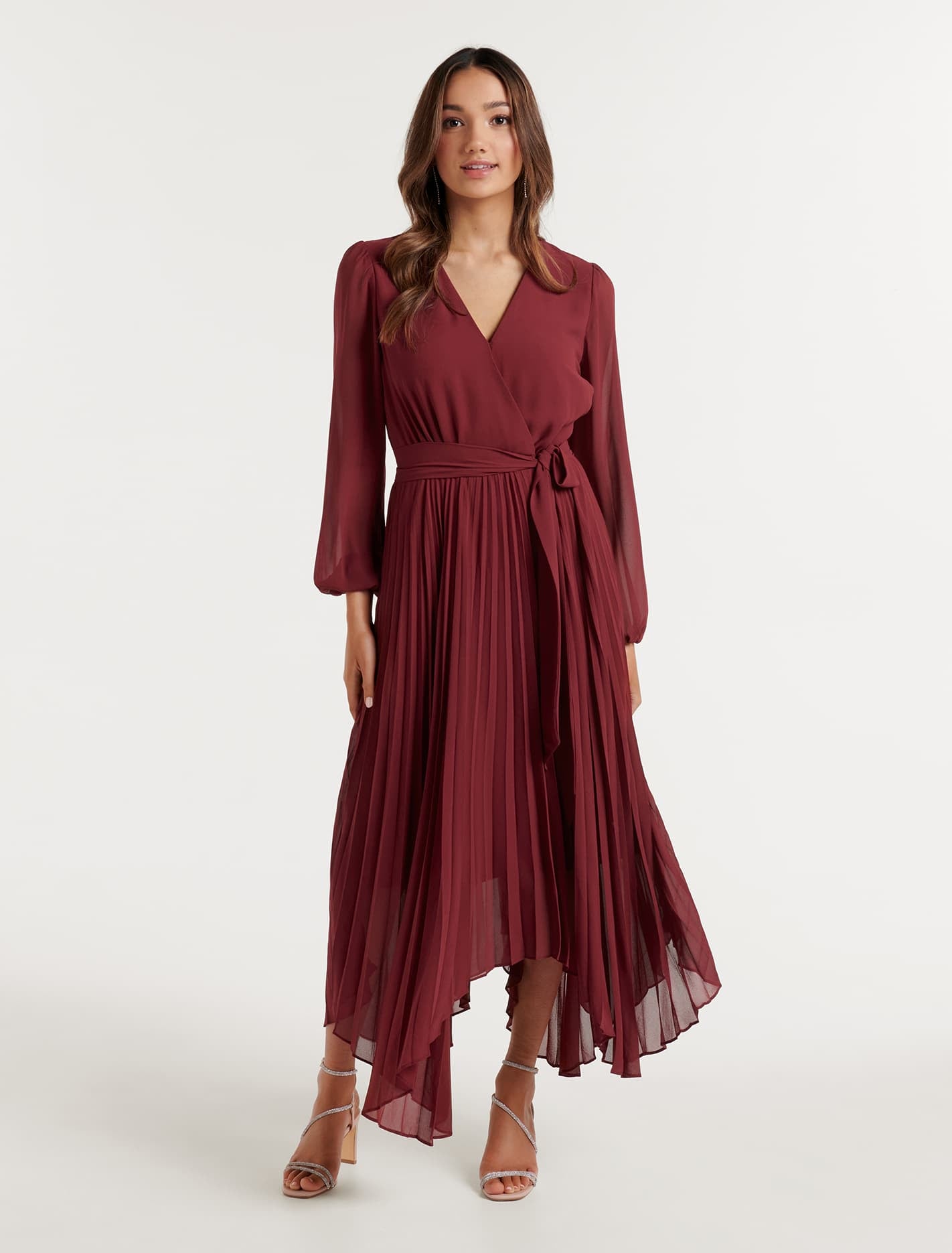 Blaire Petite Pleated Midi Dress Poached Pear