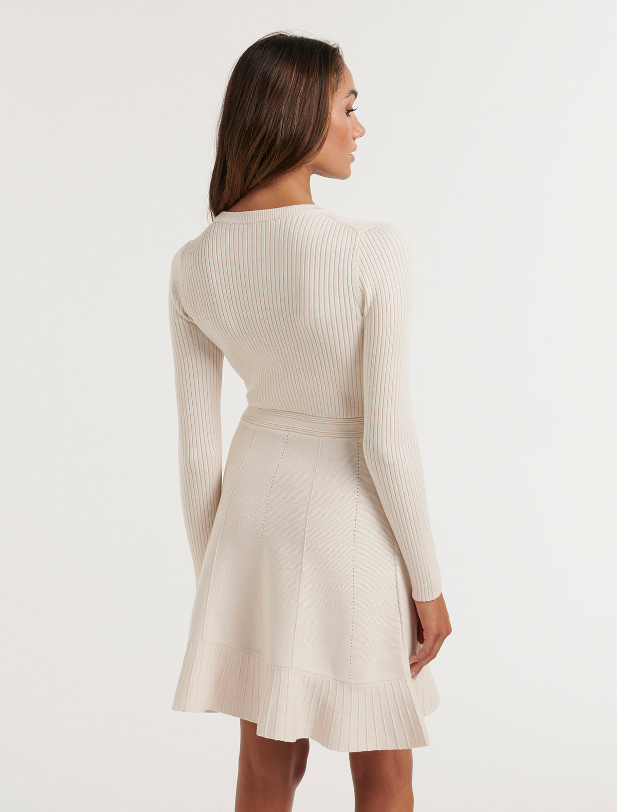 Cleo Petite Long Sleeve Mini Knit Dress Cream