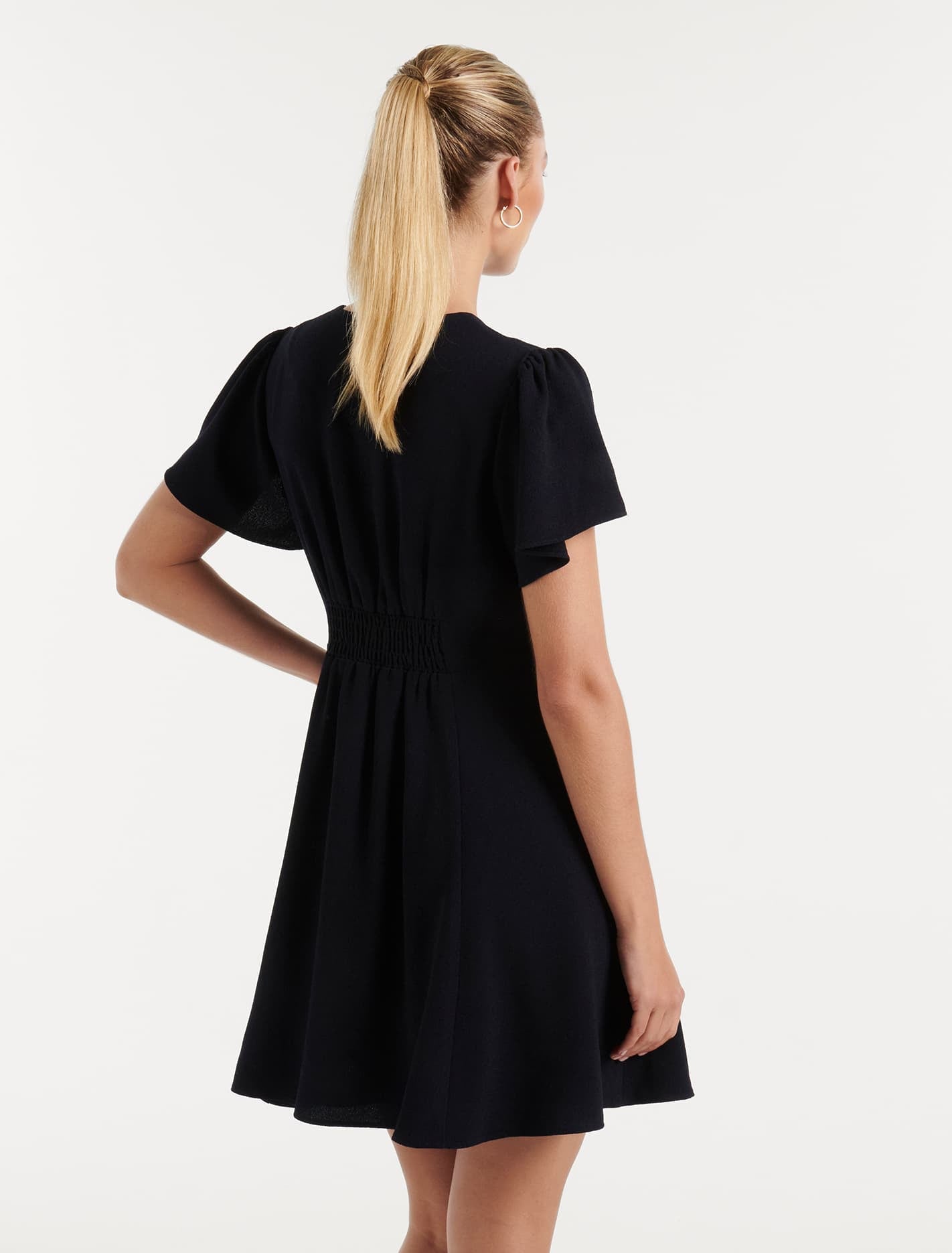 Elodie Flutter Sleeve Dress Navy