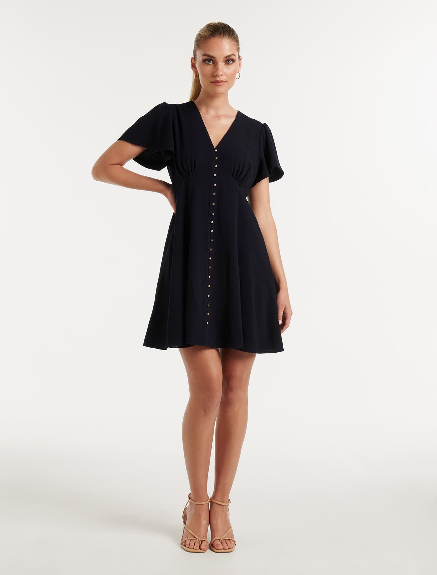 Elodie Flutter Sleeve Dress Navy