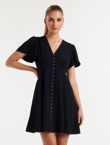 Elodie Flutter Sleeve Dress Navy