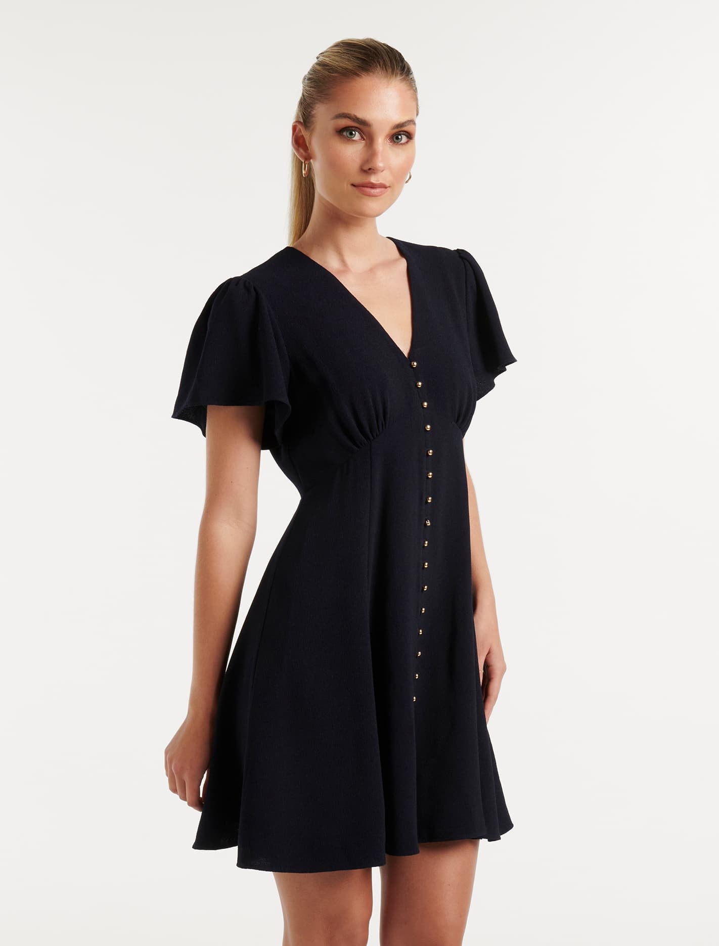 Elodie Flutter Sleeve Dress Navy