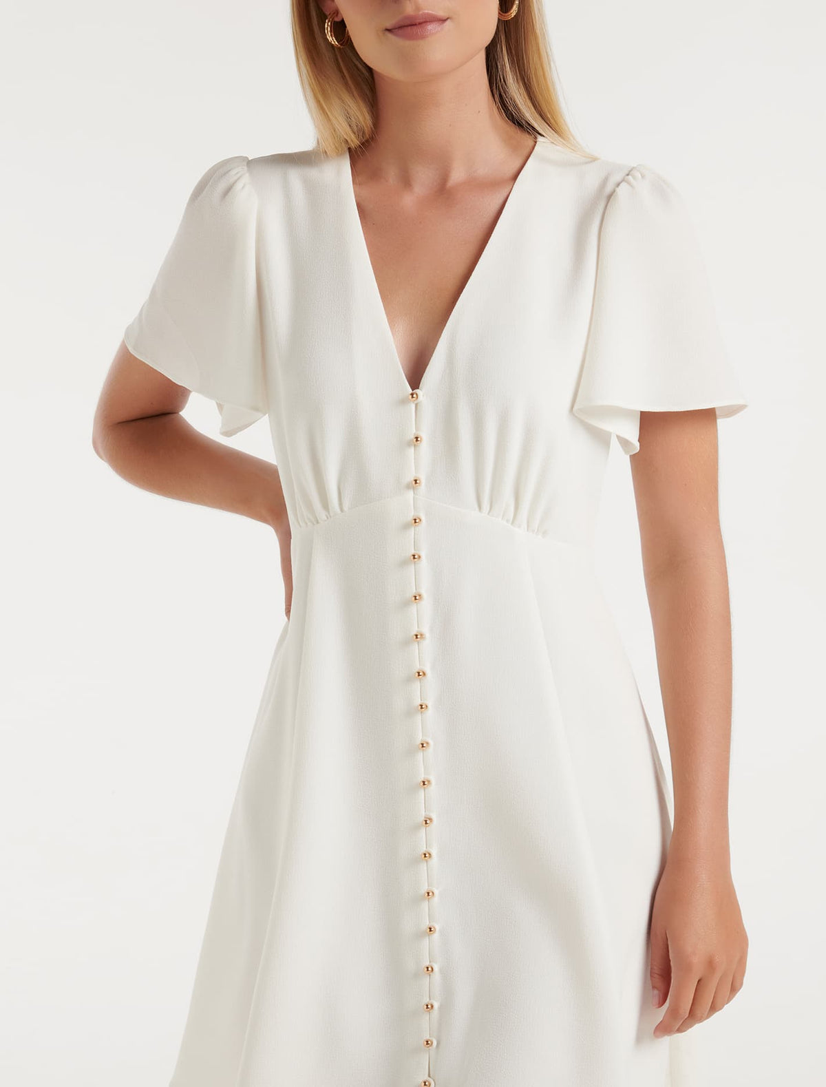 Elodie Flutter Sleeve Dress Cream