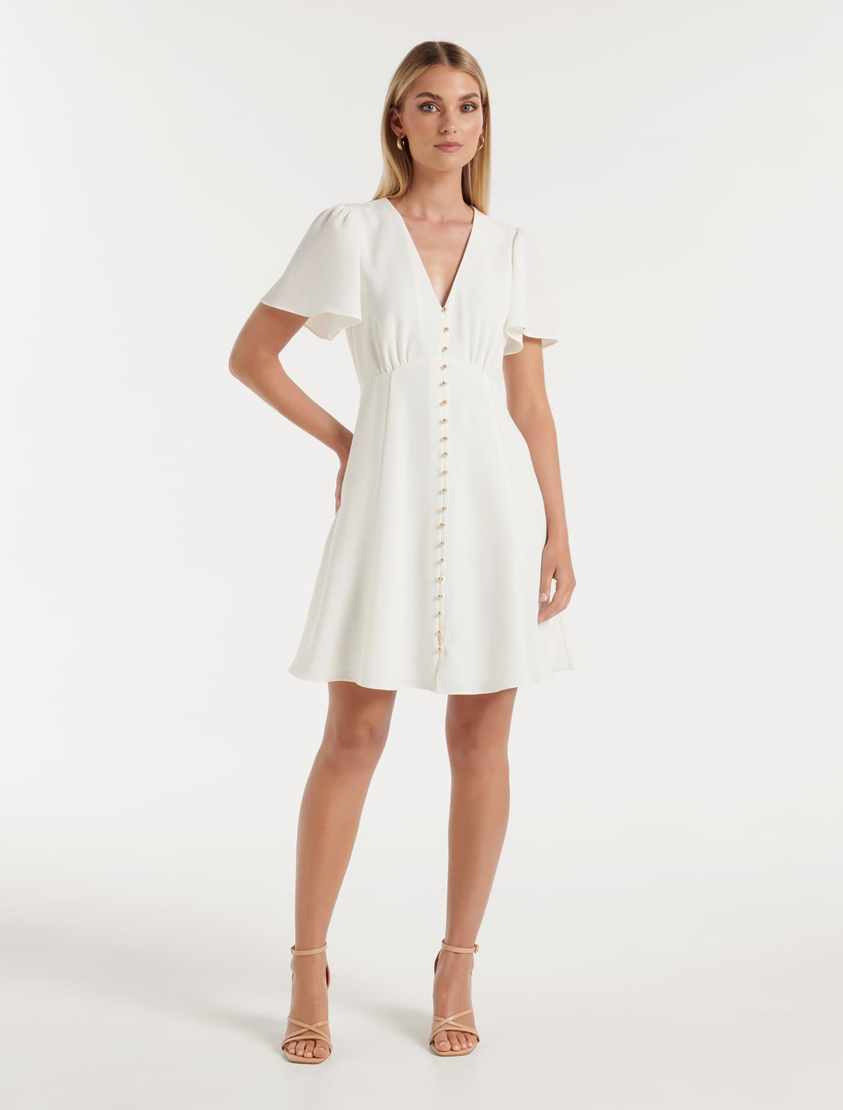 Elodie Flutter Sleeve Dress Cream