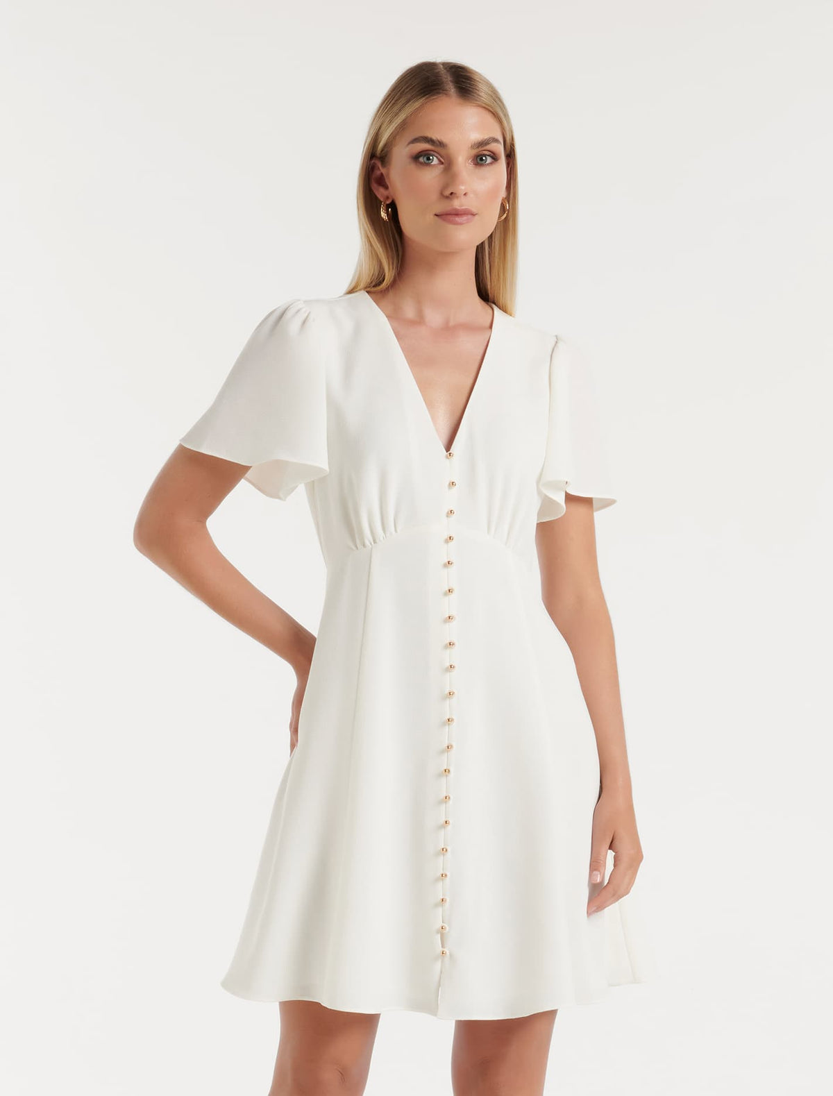 Elodie Flutter Sleeve Dress Cream