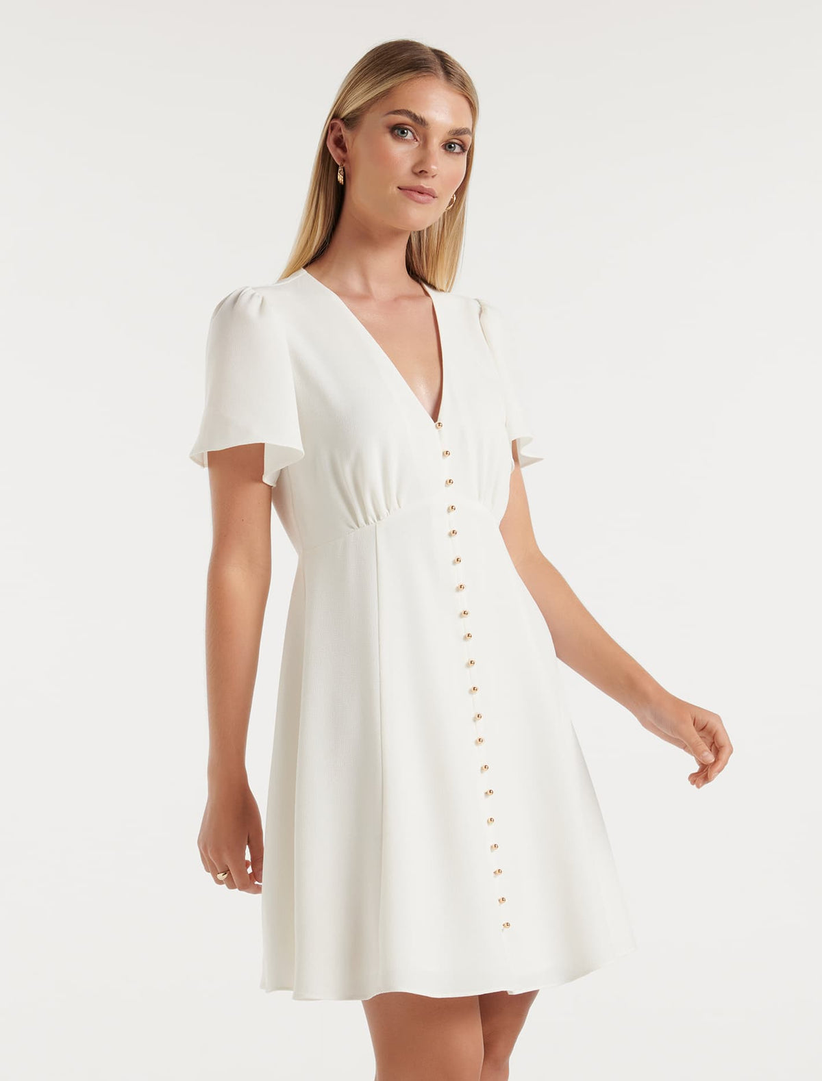 Elodie Flutter Sleeve Dress Cream