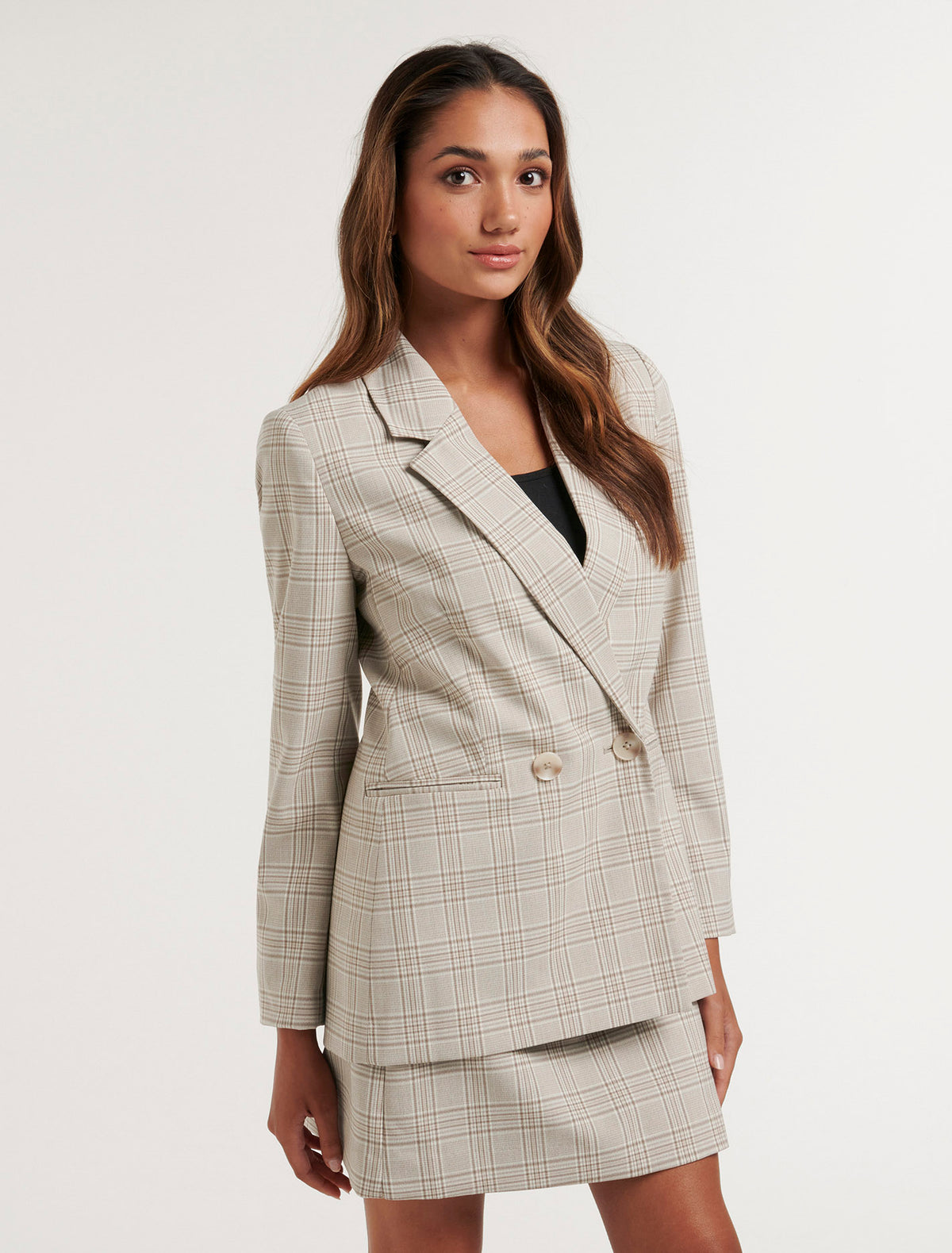 Blair Petite Check Blazer Beige Check Suit