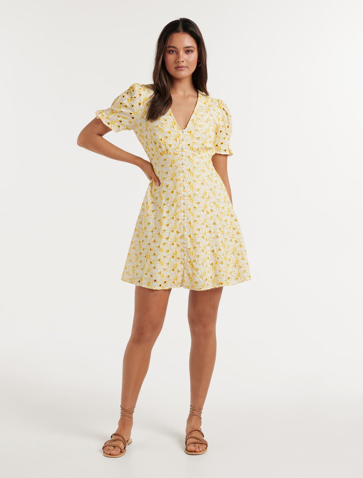 Saffron Broderie Mini Sun Dress Porcelain / Yellow
