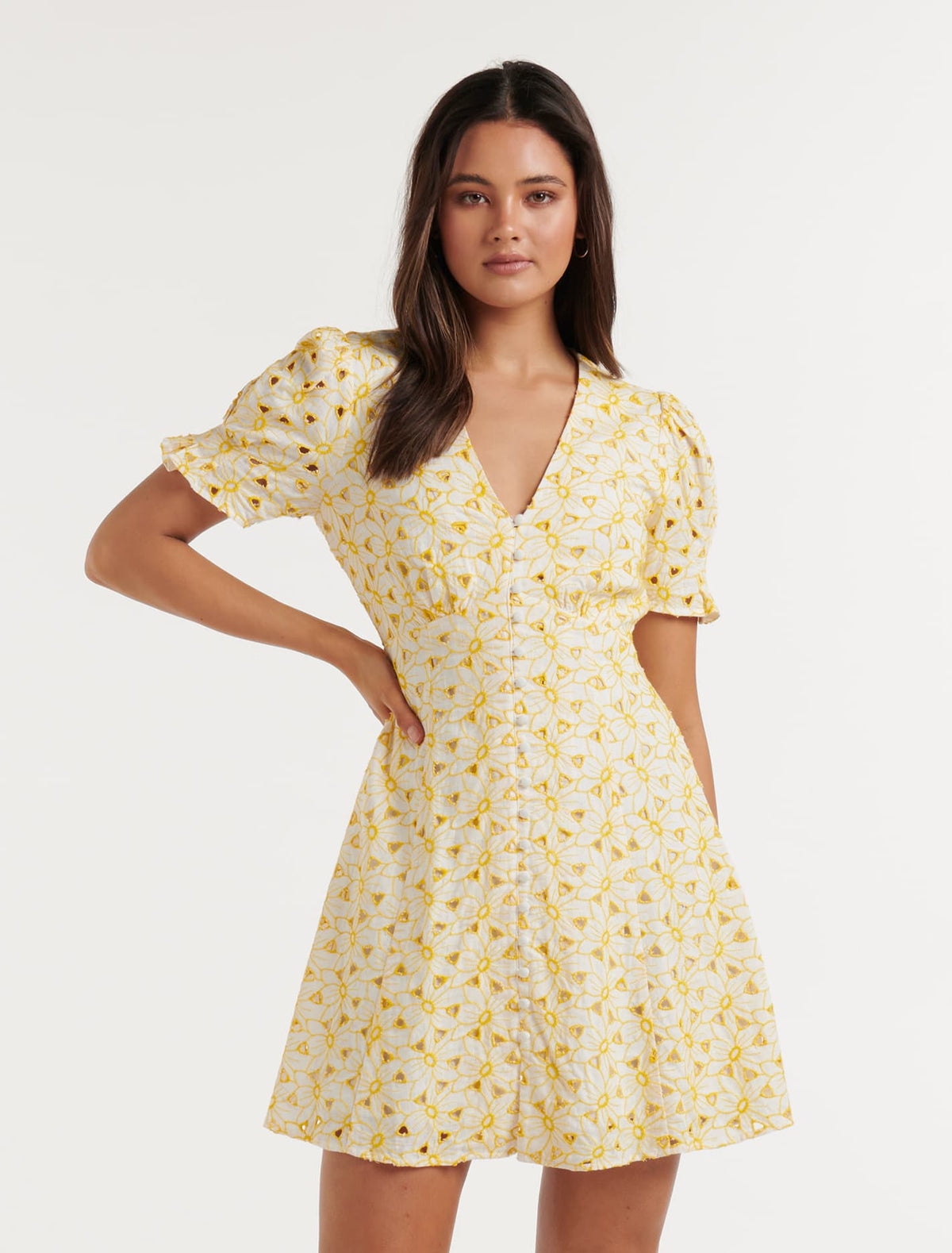 Saffron Broderie Mini Sun Dress Porcelain / Yellow