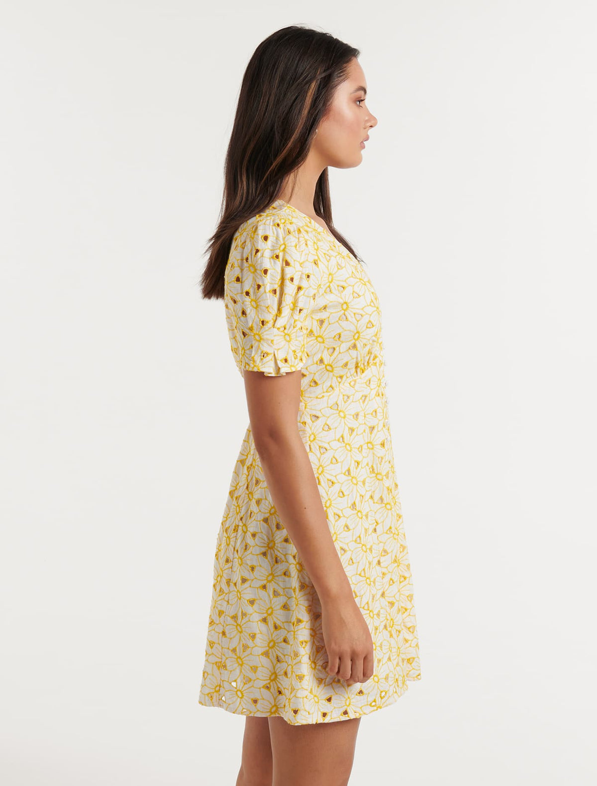 Saffron Broderie Mini Sun Dress Porcelain / Yellow