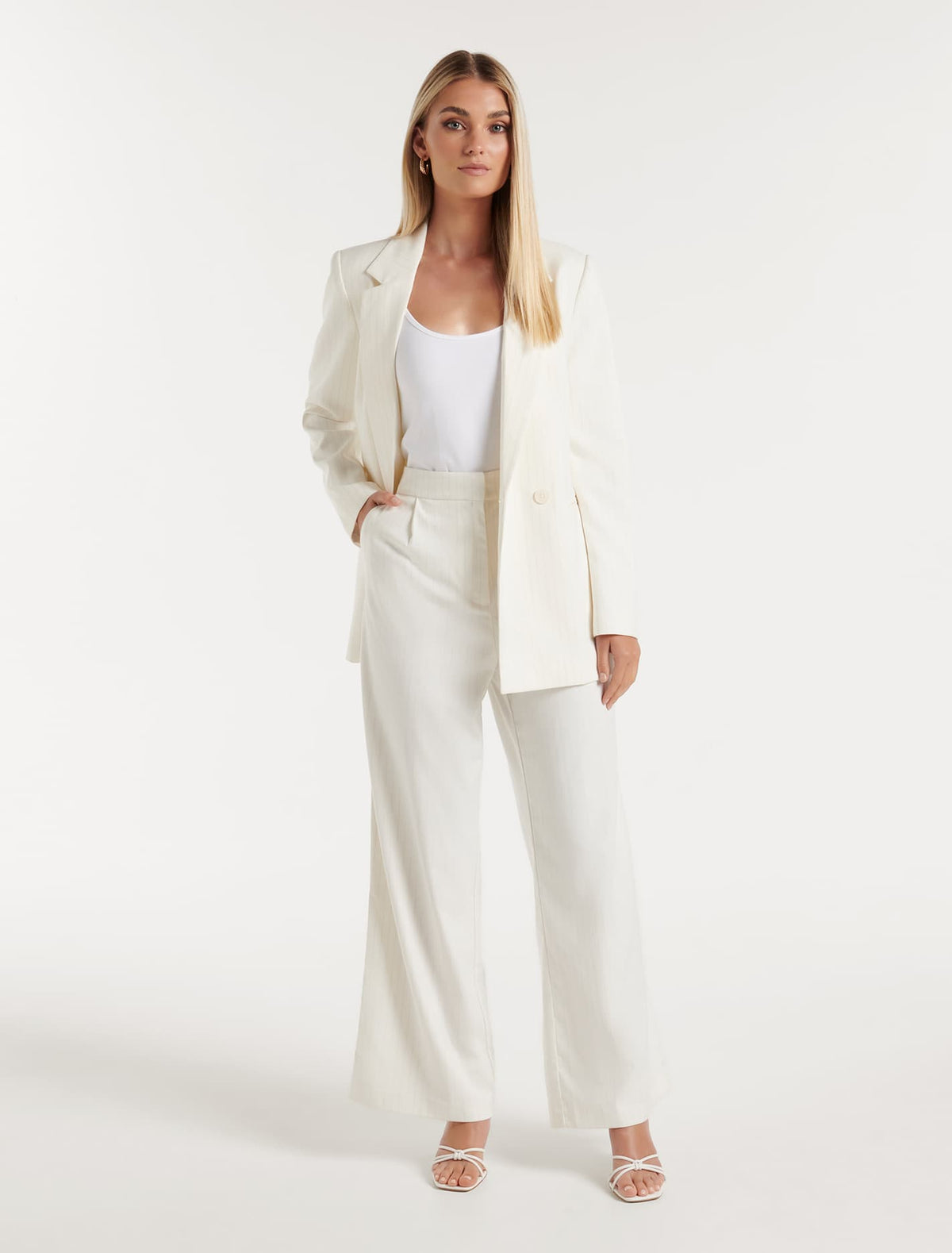 Elle Pinstripe Pant Ivory Pinstripe Suit