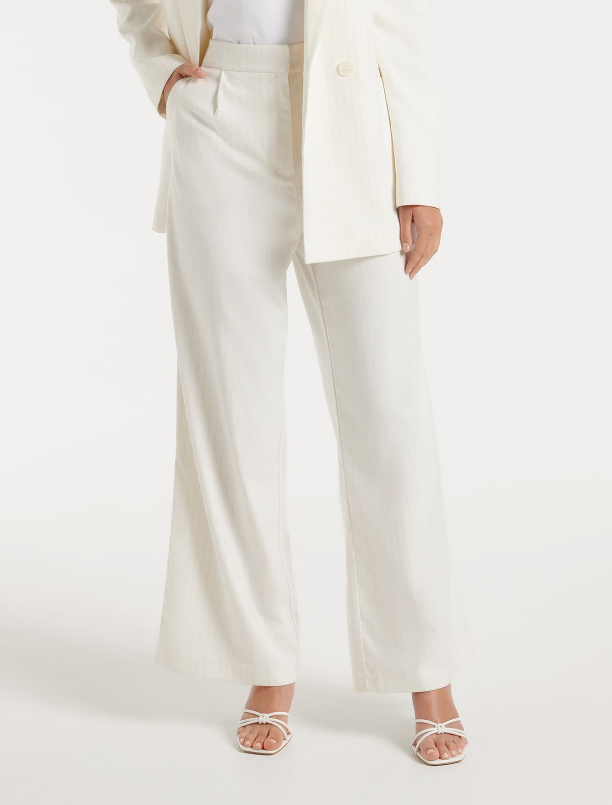 Elle Pinstripe Pant Ivory Pinstripe Suit