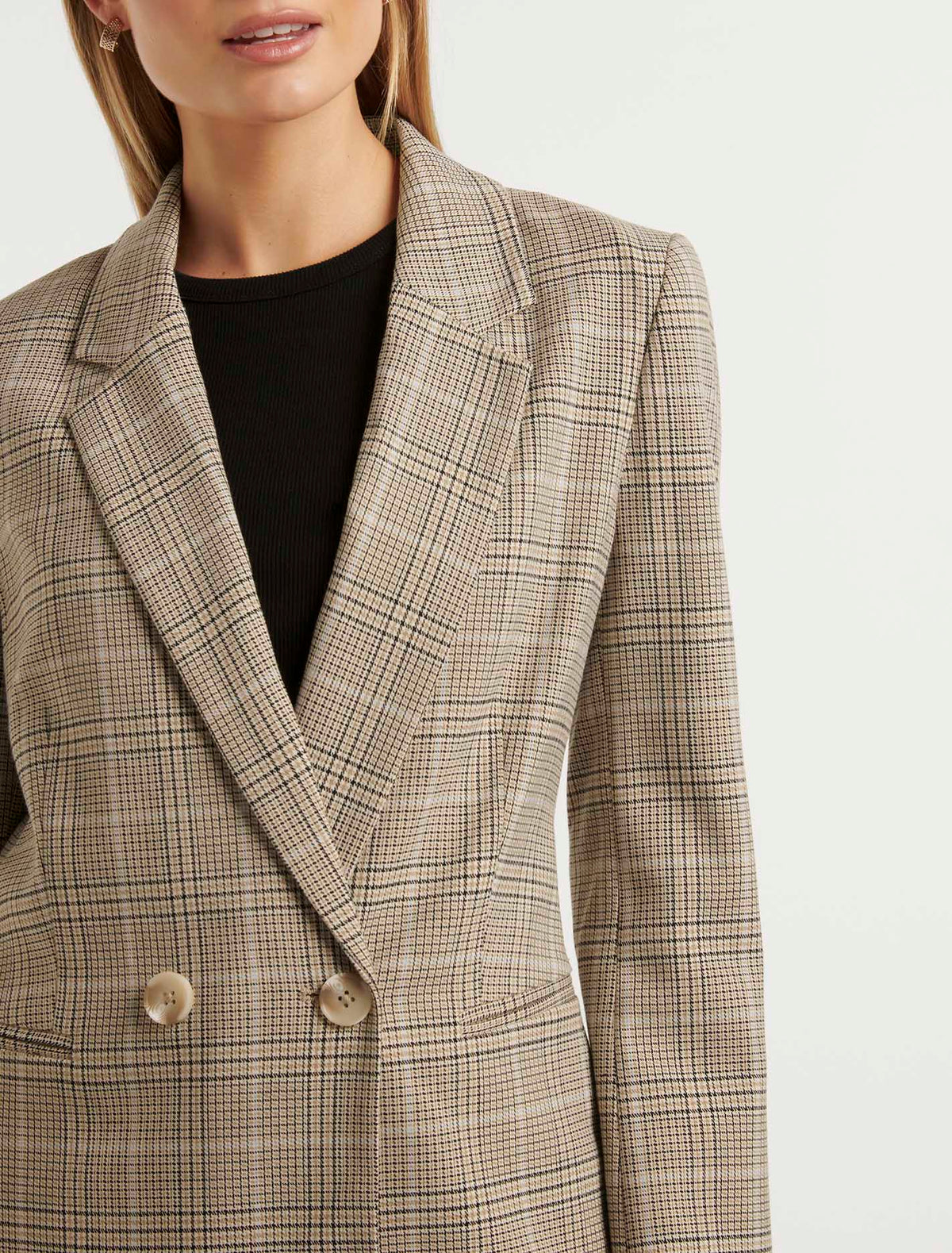 Fiona Check Double Breasted Blazer Camel/Blue Suit