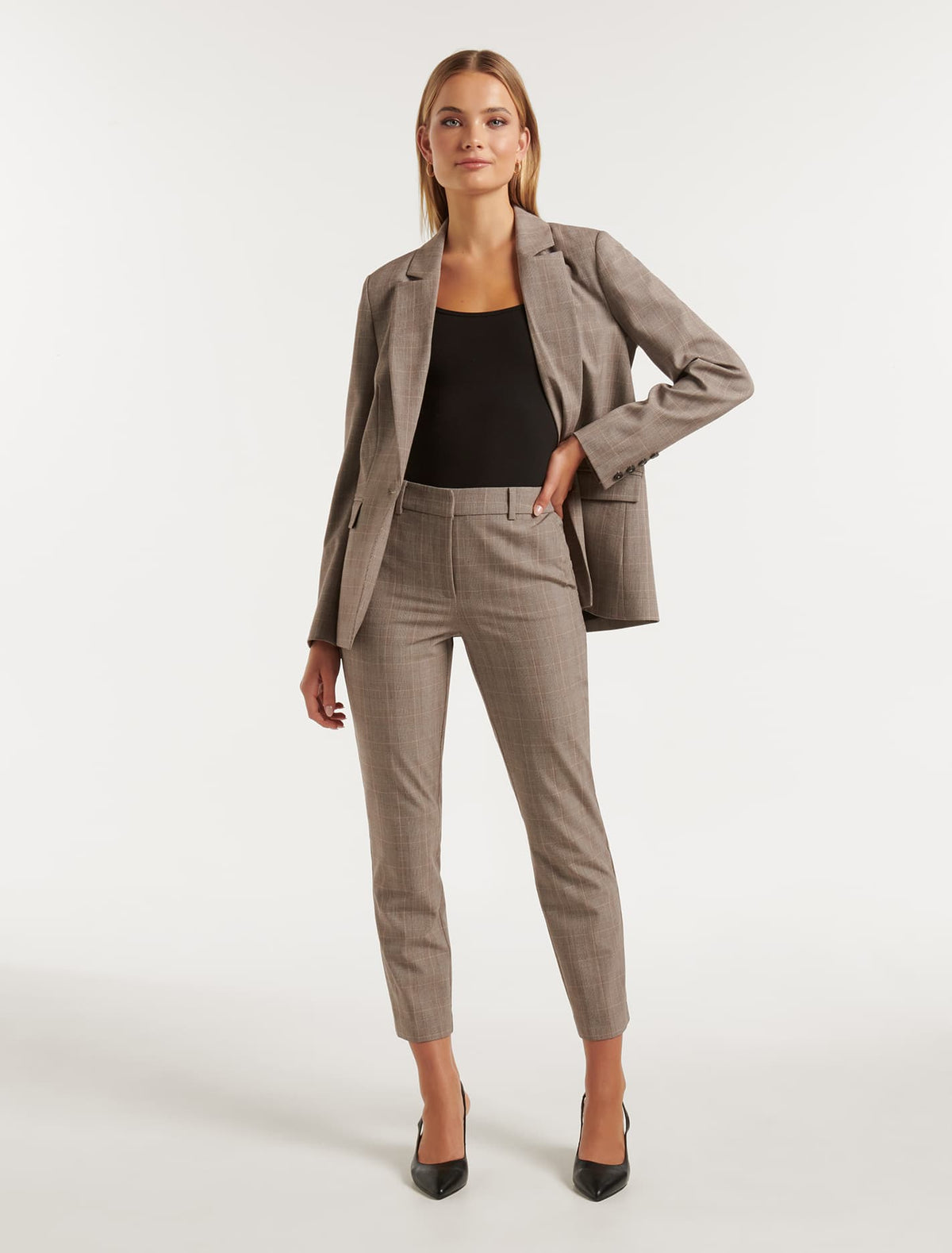 Grace 7/8th Slim Pants Chestnut Check Suit