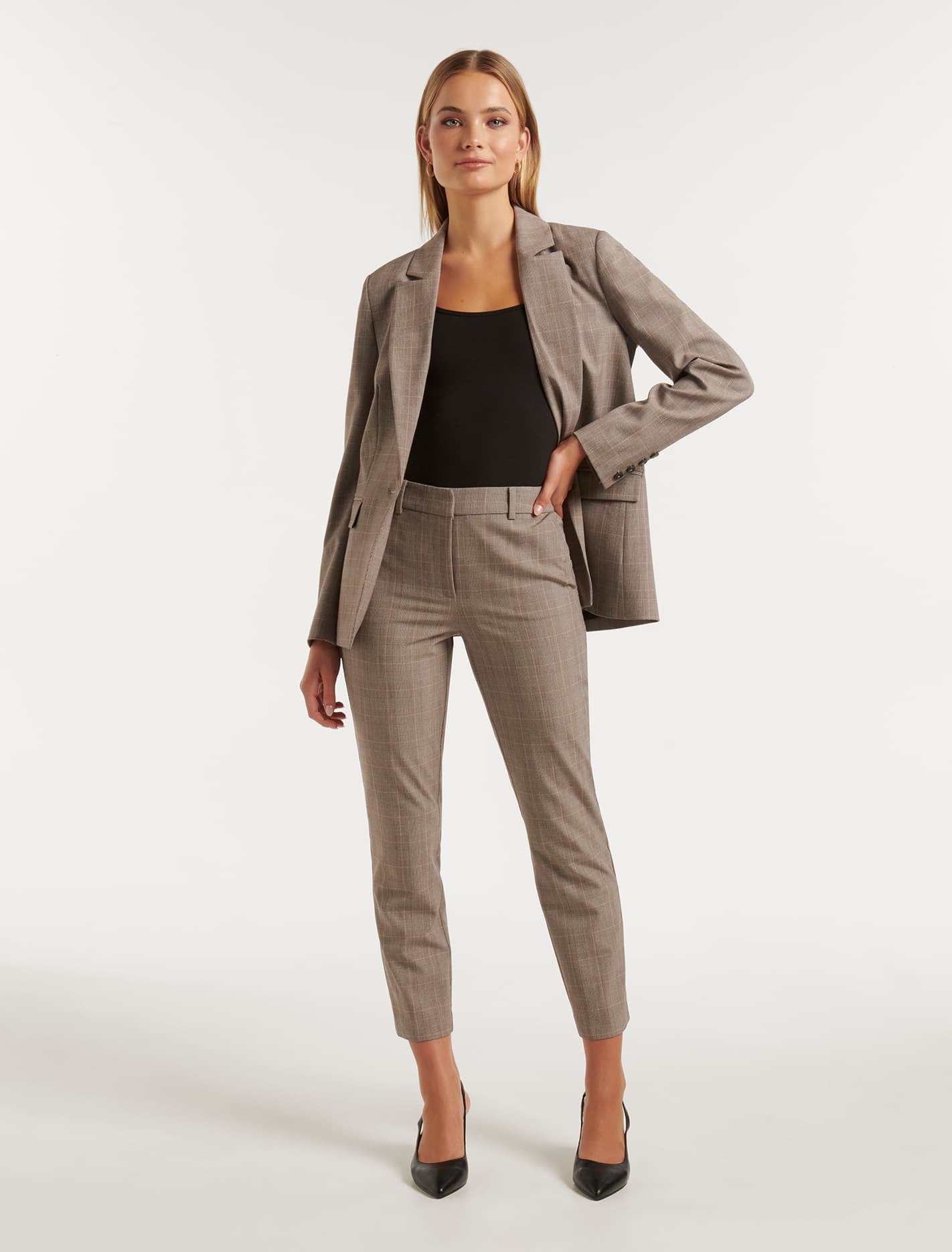 Grace 7/8th Slim Pants Chestnut Check Suit