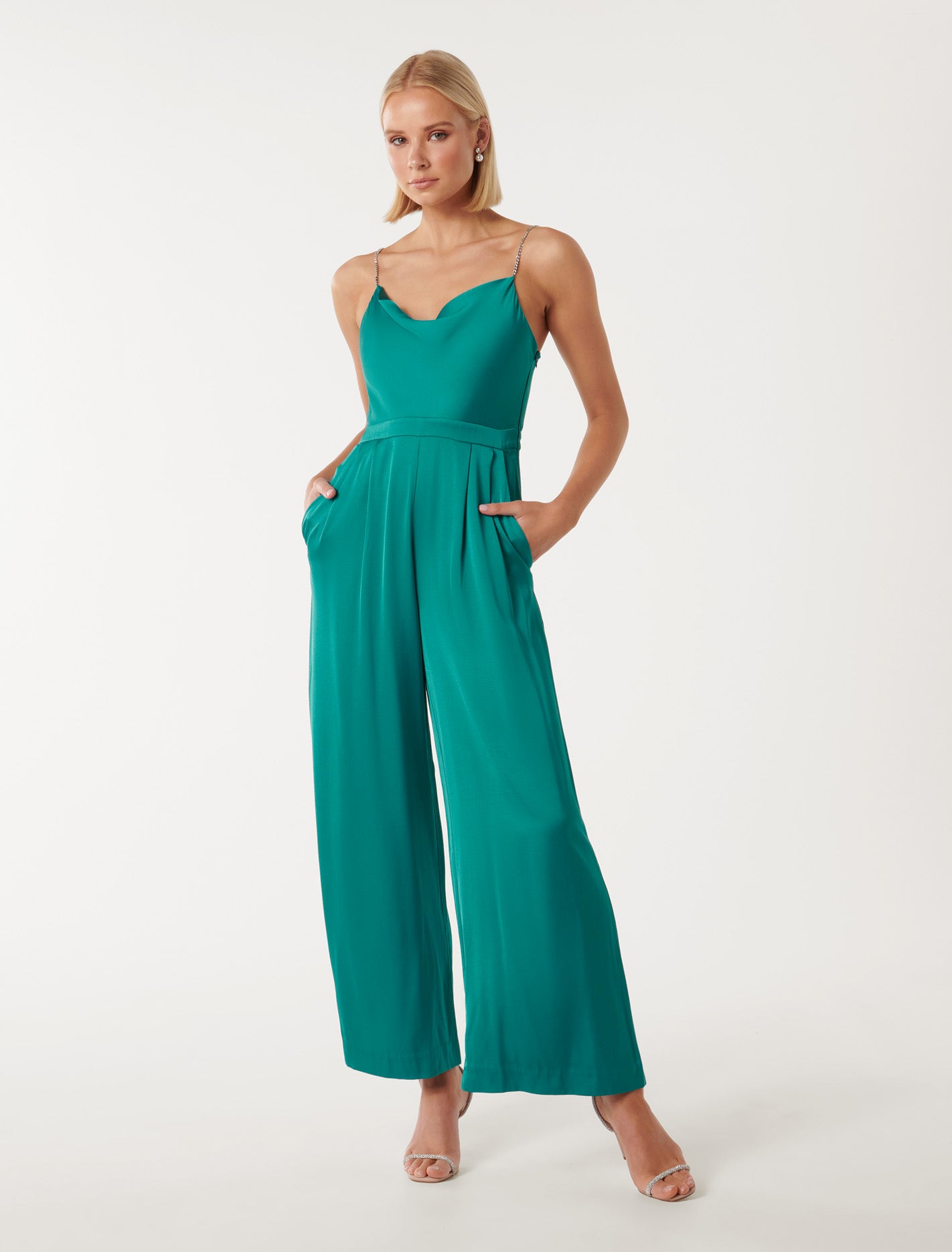 Gloria Cowl Neck Jumpsuit Digital Teal