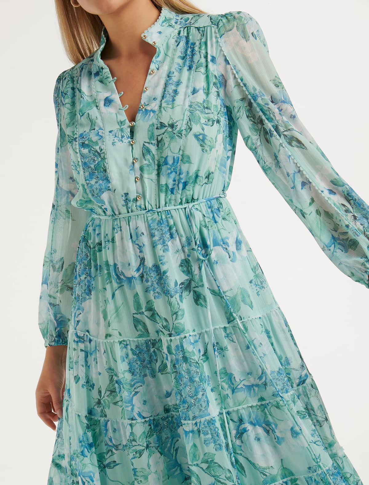 Rickie Button Up Midi Dress Mint Salisbury Floral